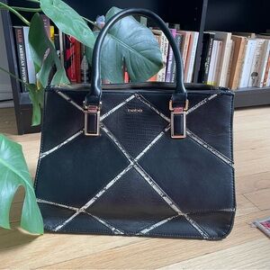 Bebe Black and Silver Geometric Satchel